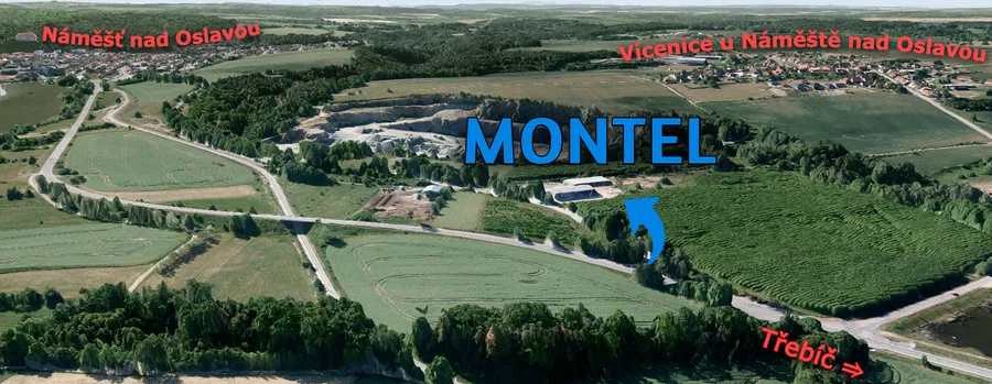 Naši firmu najdete na cestě k lomu nedaleko Náměště nad Oslavou. Odbočka k lomu je hned před (pokud jedete od Náměště) / za (pokud jedete od Třebíče) odbočkou do Vícenic.